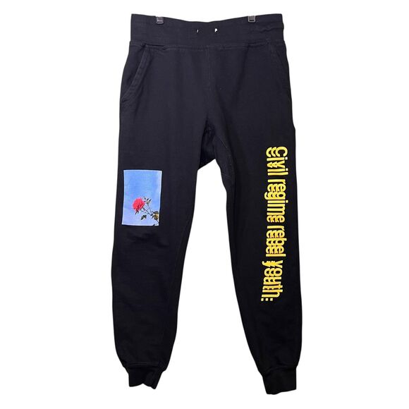 Civil Regime Sweatpants Mens Small Black Joggers Rebel Youth Rose Graphic Cuffed - Picture 12 of 13